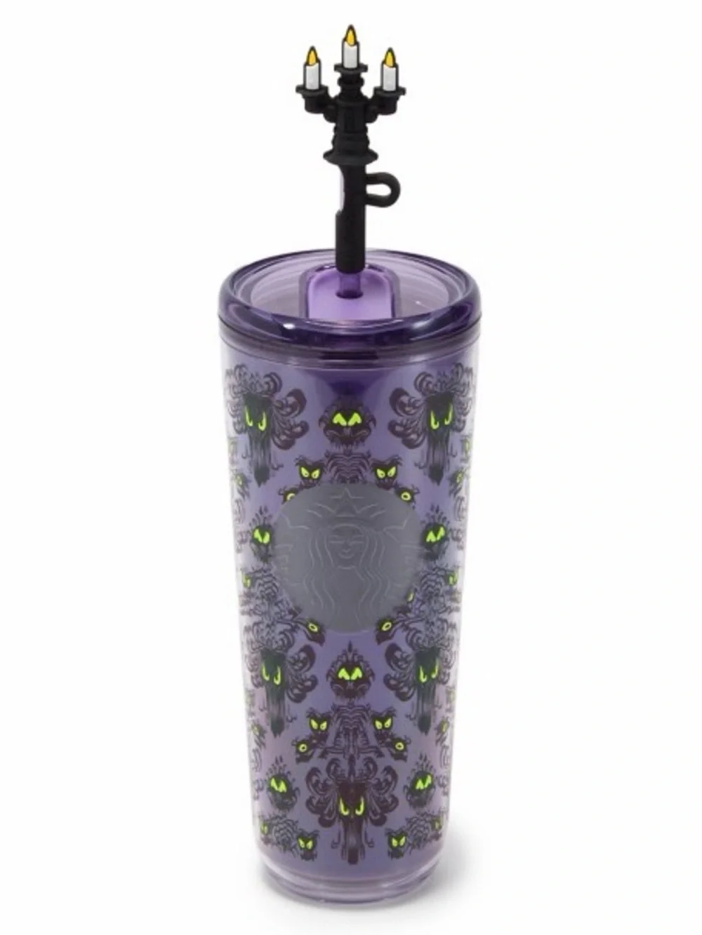 NEW DISNEY STARBUCKS HAUNTED MANSION EYES 24oz TUMBLER WITH STRAW & CANDELABRA
